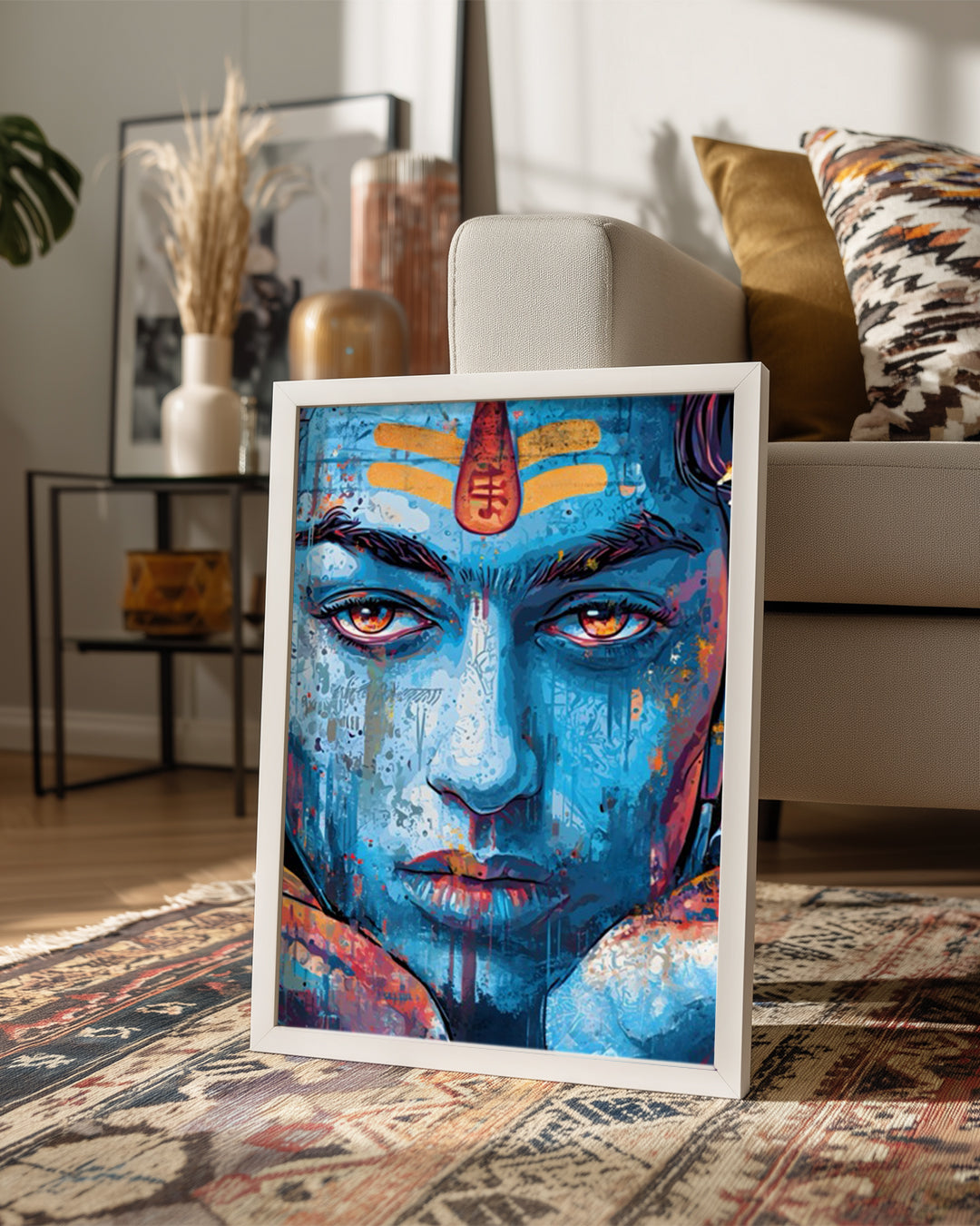 Mavi Yüzlü Sanat Eseri - Renkli Graffiti Tarzı İllüstrasyon Poster Tablosu