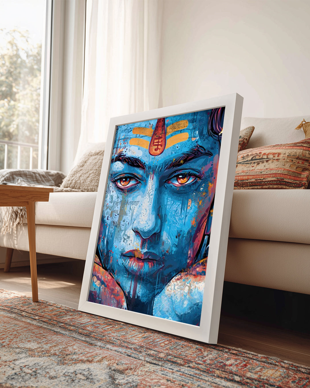 Mavi Yüzlü Sanat Eseri - Renkli Graffiti Tarzı İllüstrasyon Poster Tablosu