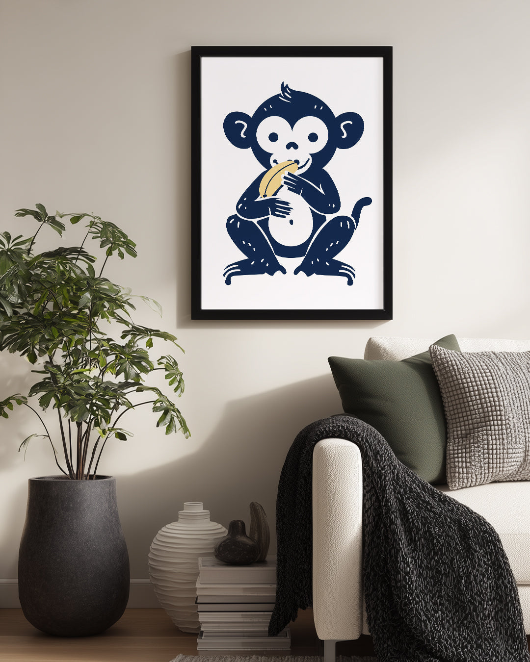 Maymun - Muz Yiyen Sevimlilik Poster Tablosu