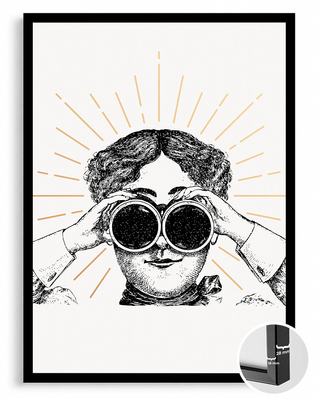 Merakli Gozler - Dürbünlü Retro Cizim Poster Tablosu