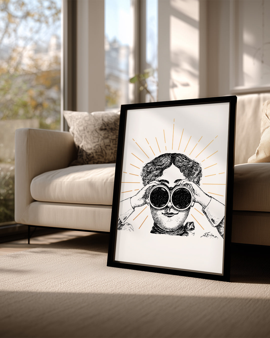 Merakli Gozler - Dürbünlü Retro Cizim Poster Tablosu