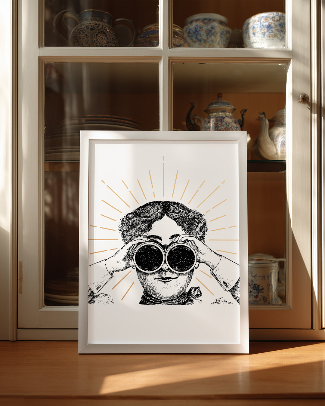 Merakli Gozler - Dürbünlü Retro Cizim Poster Tablosu