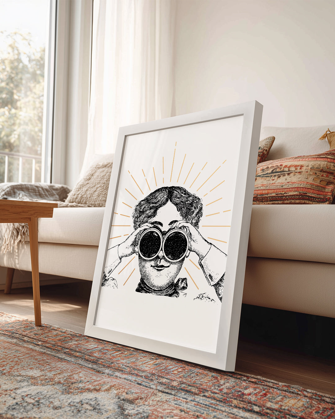Merakli Gozler - Dürbünlü Retro Cizim Poster Tablosu