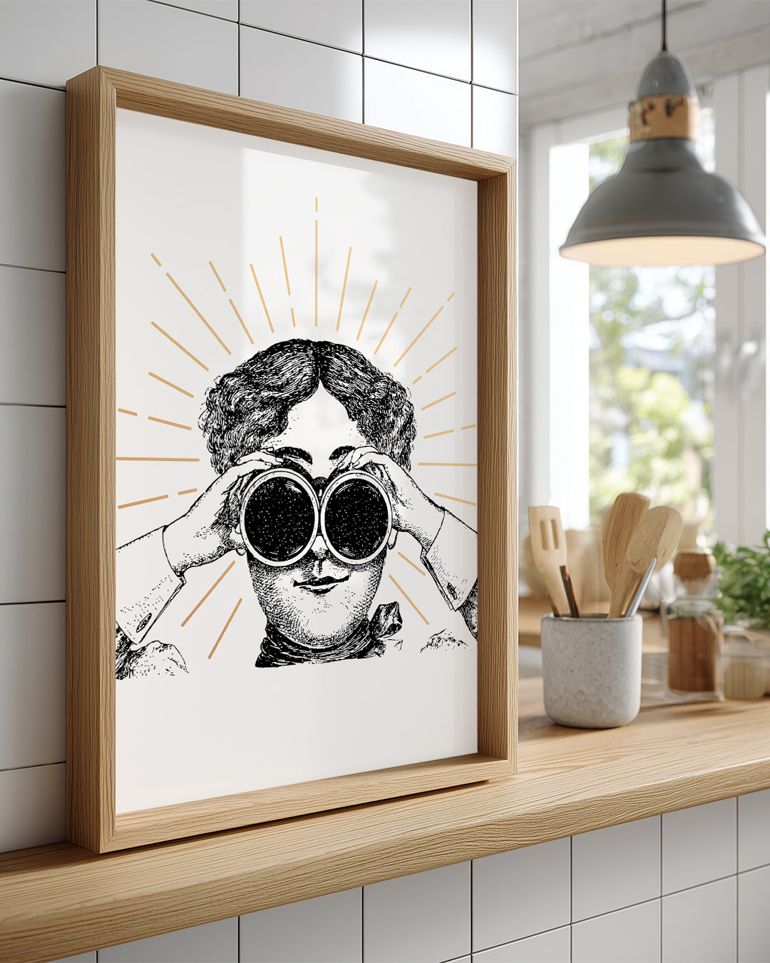 Merakli Gozler - Dürbünlü Retro Cizim Poster Tablosu