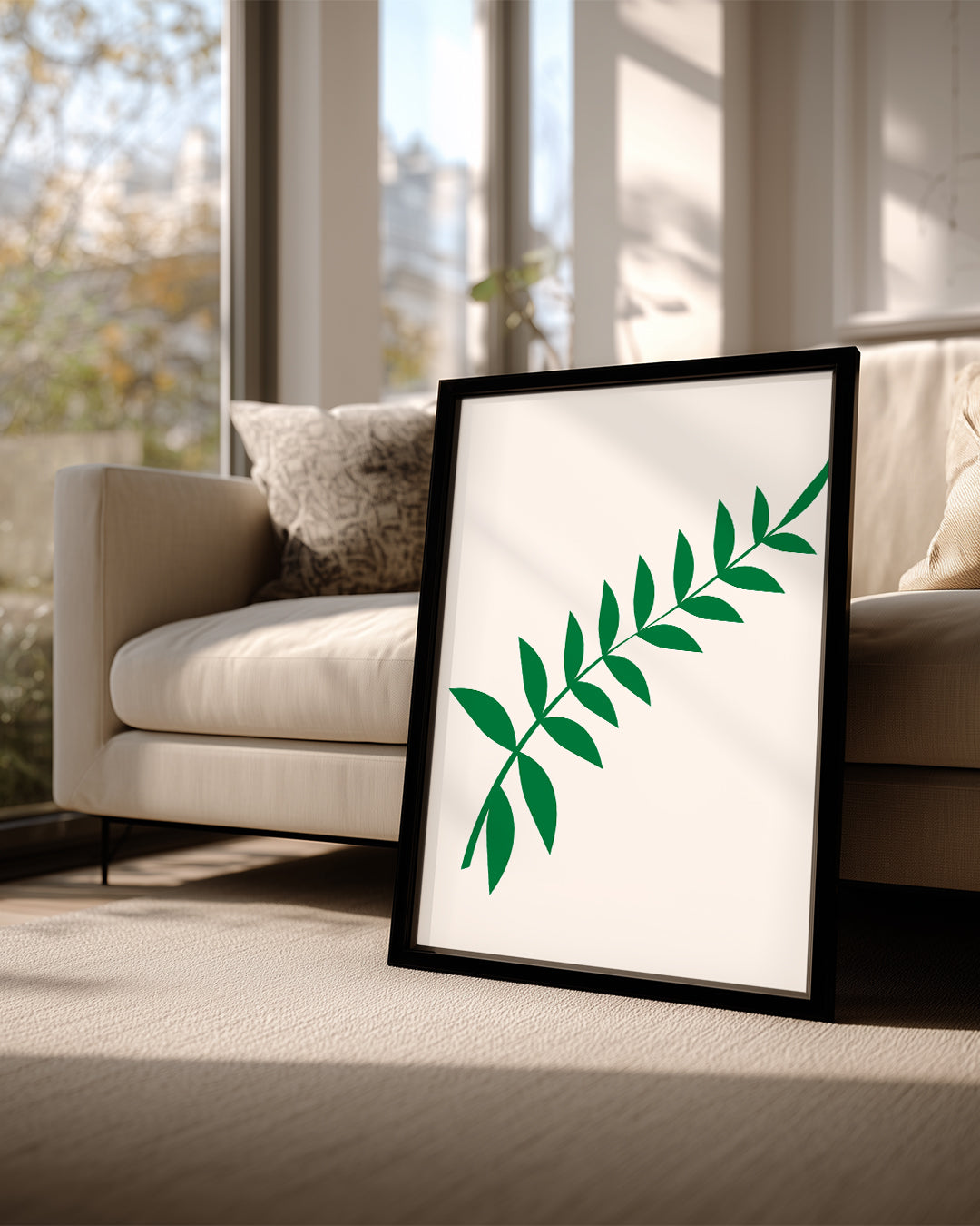 Minimal Yaprak - Yeşil Dal Deseni Poster Tablosu