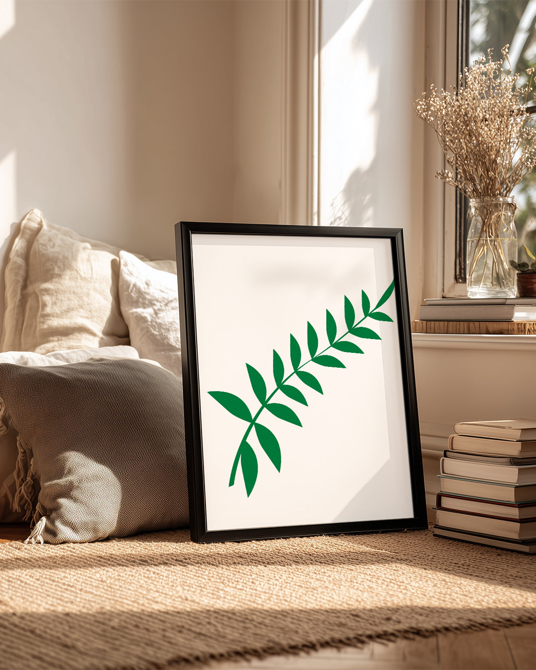 Minimal Yaprak - Yeşil Dal Deseni Poster Tablosu