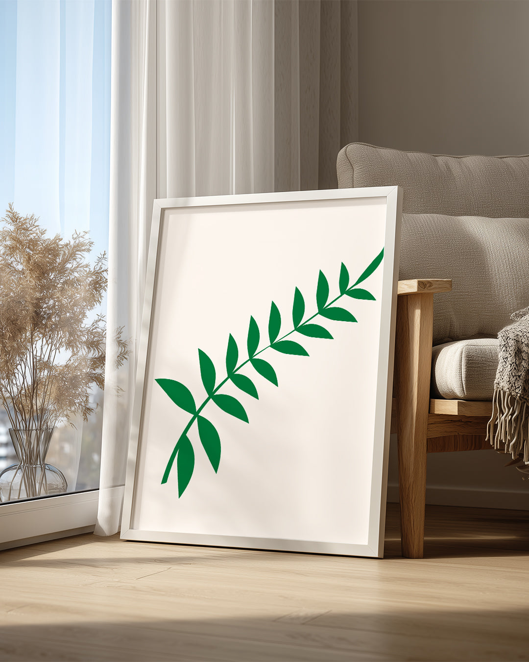 Minimal Yaprak - Yeşil Dal Deseni Poster Tablosu