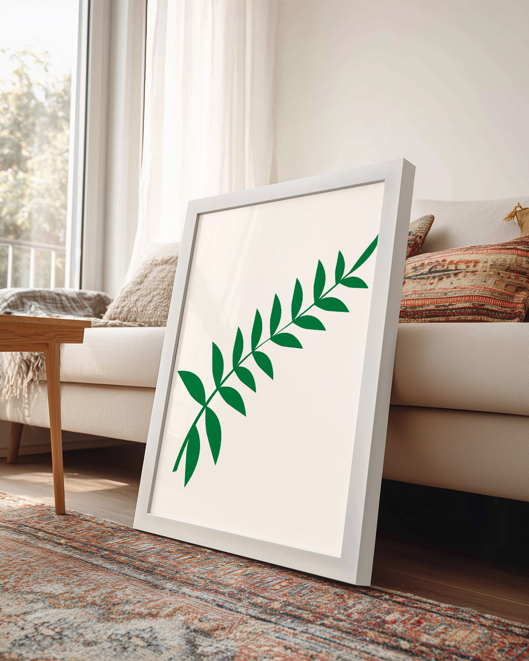 Minimal Yaprak - Yeşil Dal Deseni Poster Tablosu