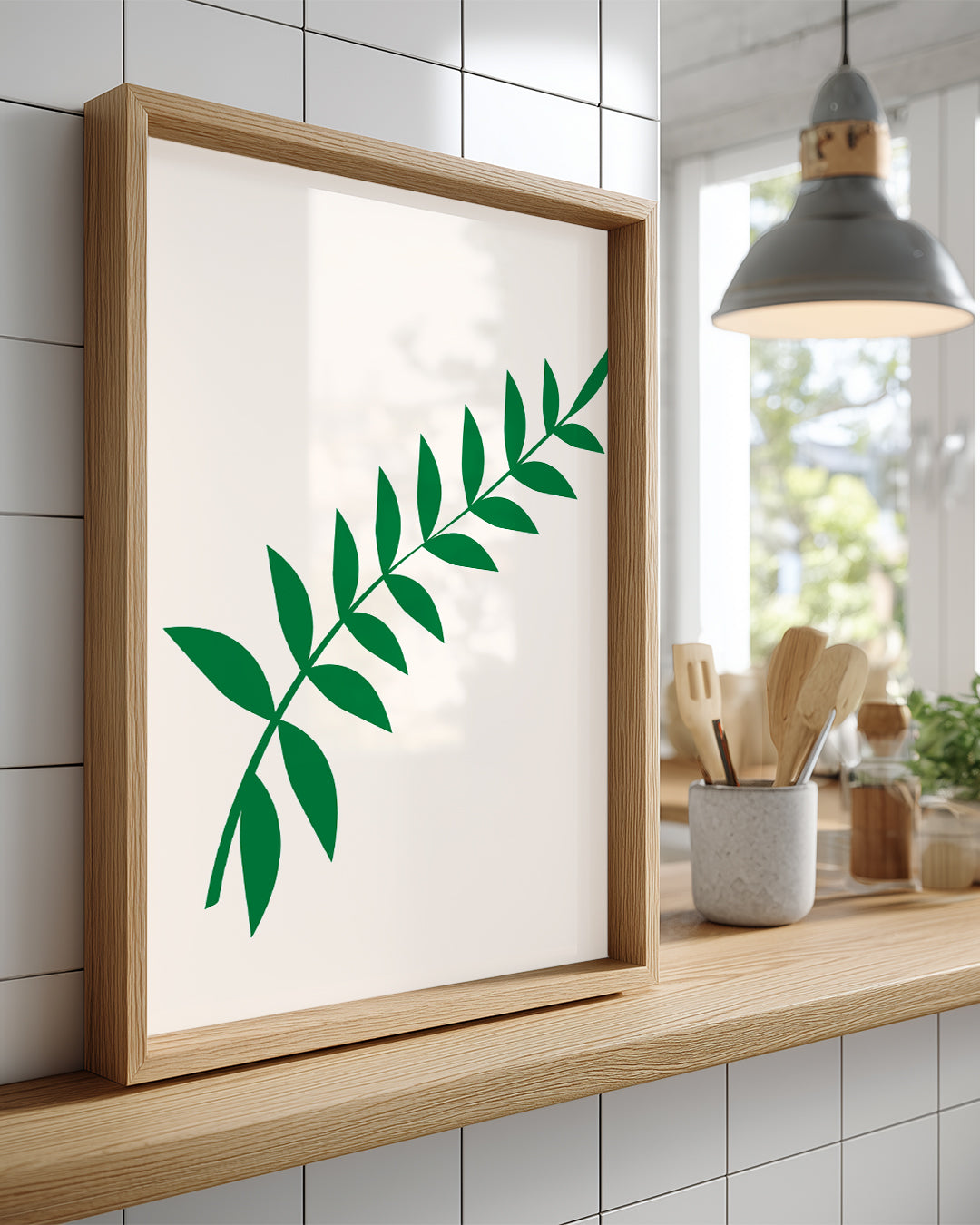 Minimal Yaprak - Yeşil Dal Deseni Poster Tablosu