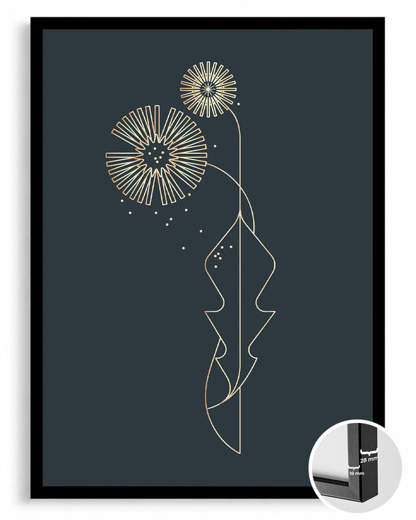 Minimalist Cicek - Altın Hatlar Poster Tablosu