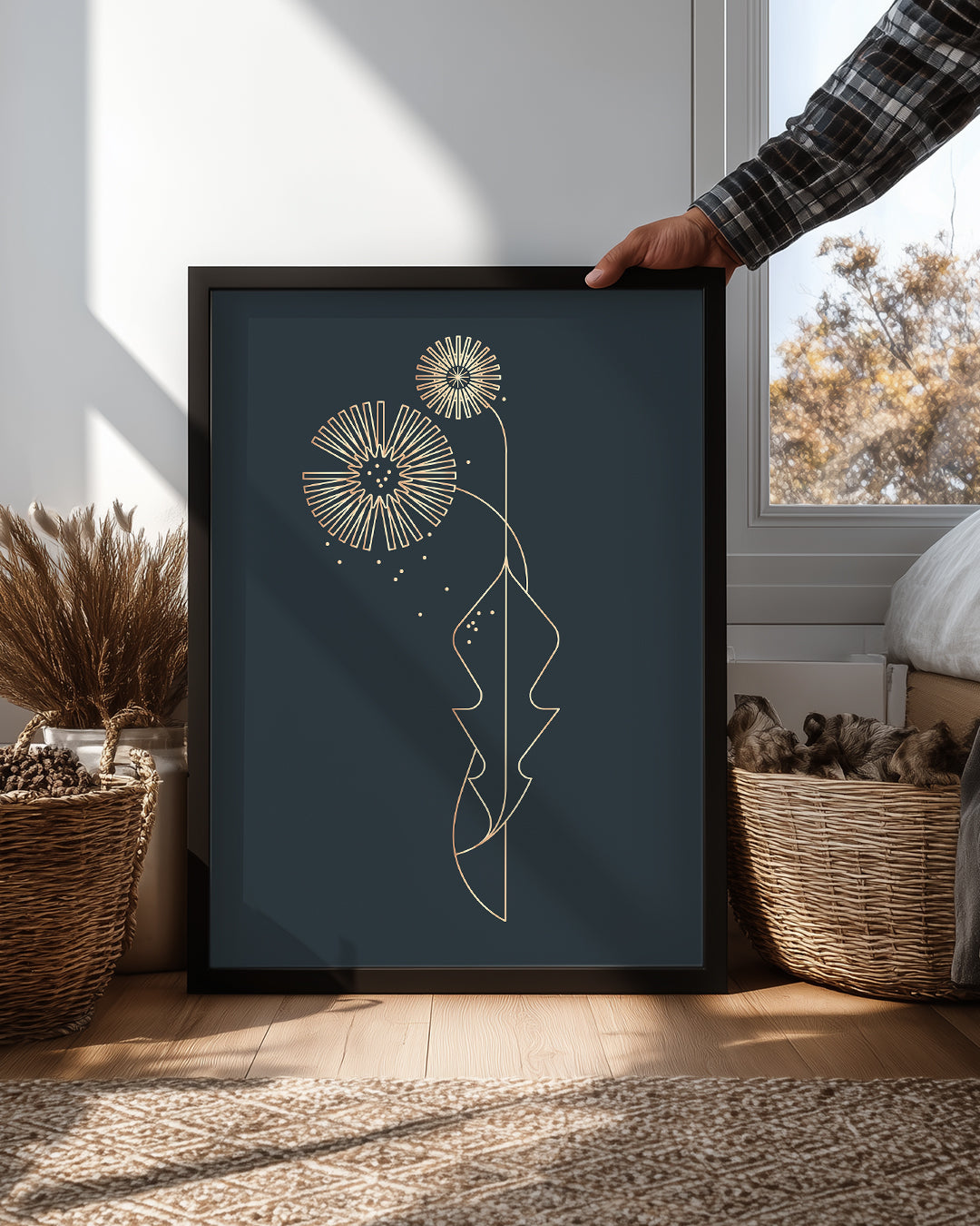 Minimalist Cicek - Altın Hatlar Poster Tablosu