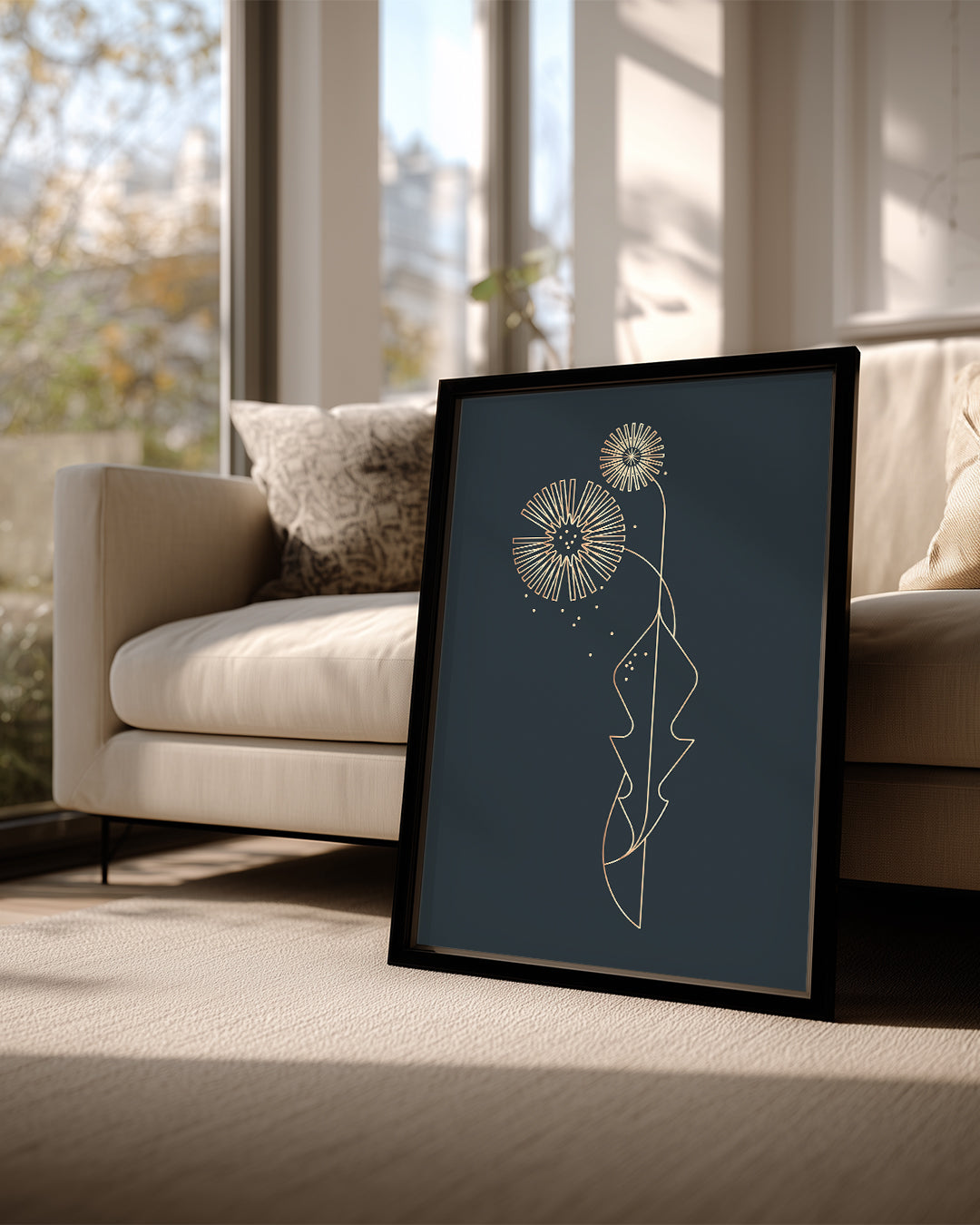 Minimalist Cicek - Altın Hatlar Poster Tablosu