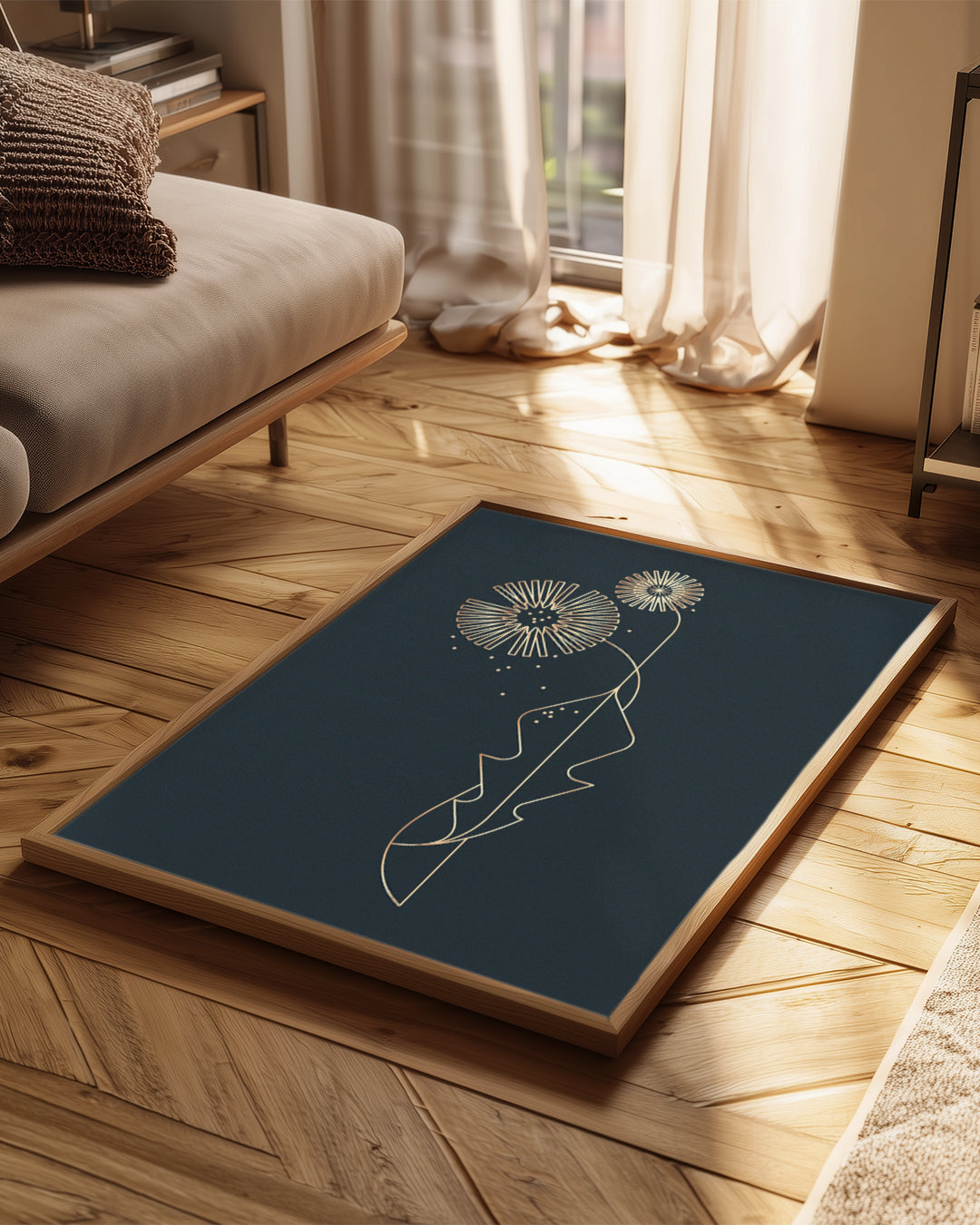 Minimalist Cicek - Altın Hatlar Poster Tablosu
