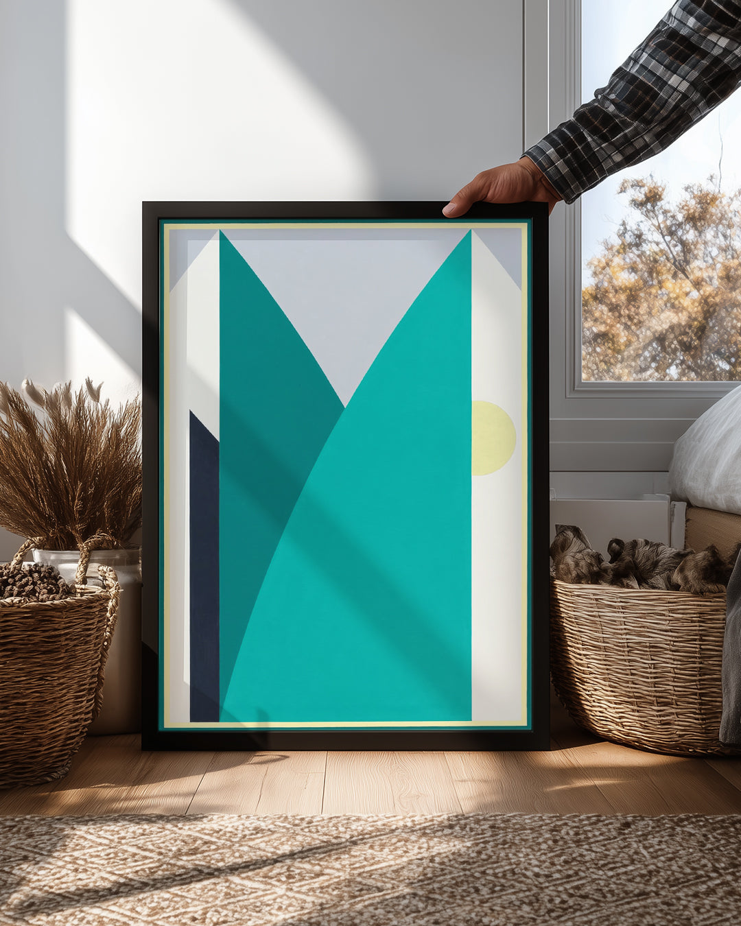 Modern Dağ Manzarası - Geometrik Şekillerle Abartılmış Renkler Poster Tablosu