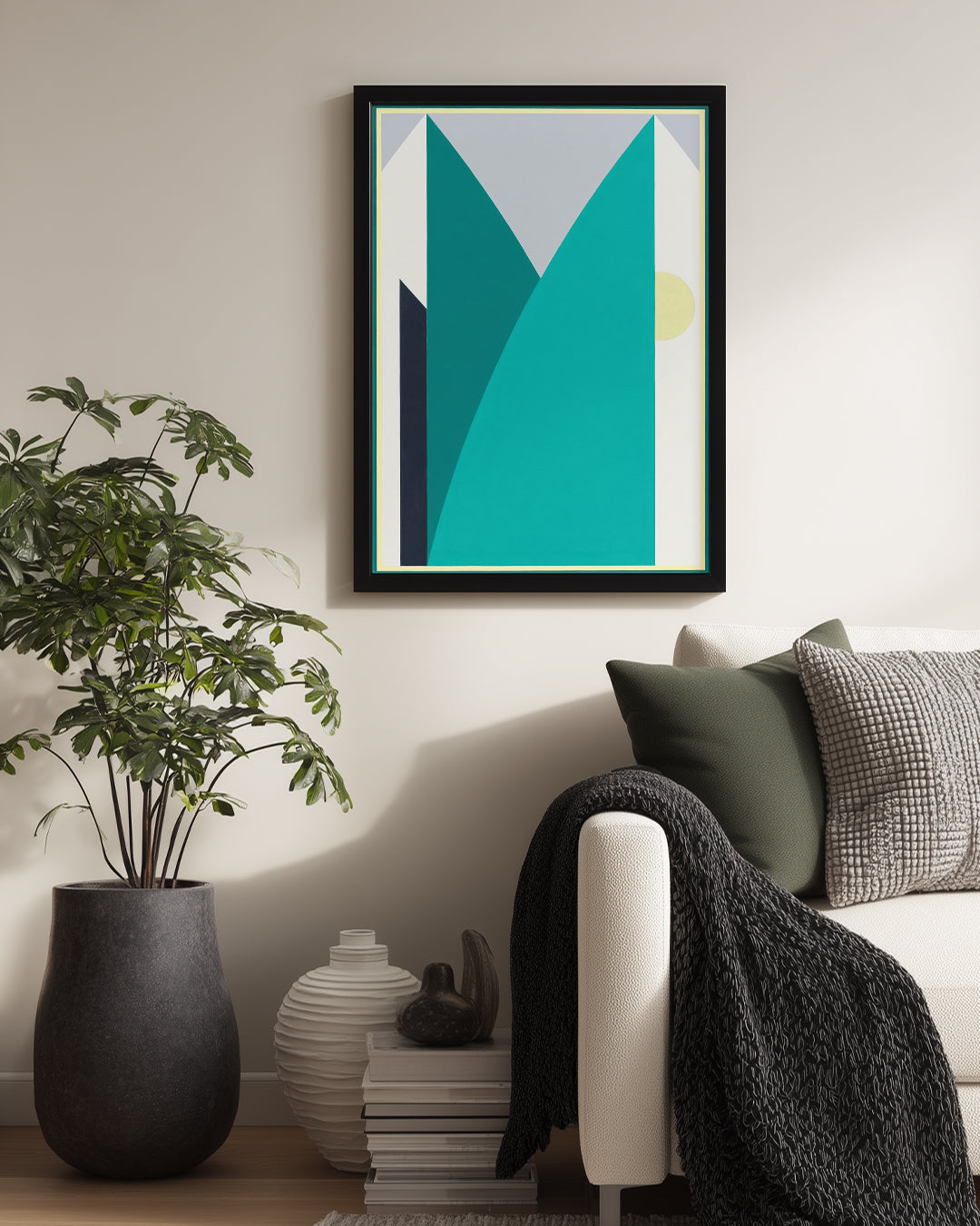 Modern Dağ Manzarası - Geometrik Şekillerle Abartılmış Renkler Poster Tablosu