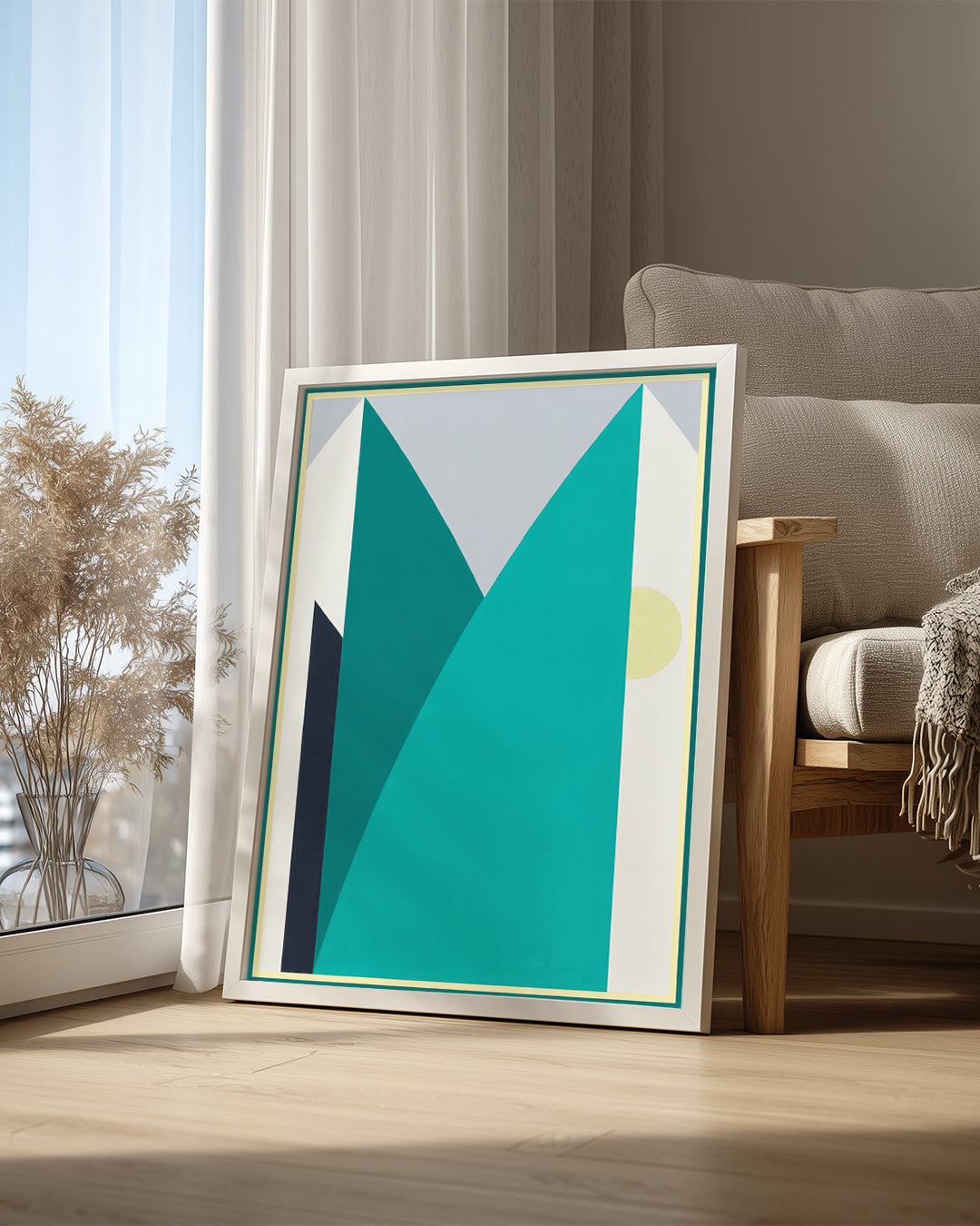 Modern Dağ Manzarası - Geometrik Şekillerle Abartılmış Renkler Poster Tablosu