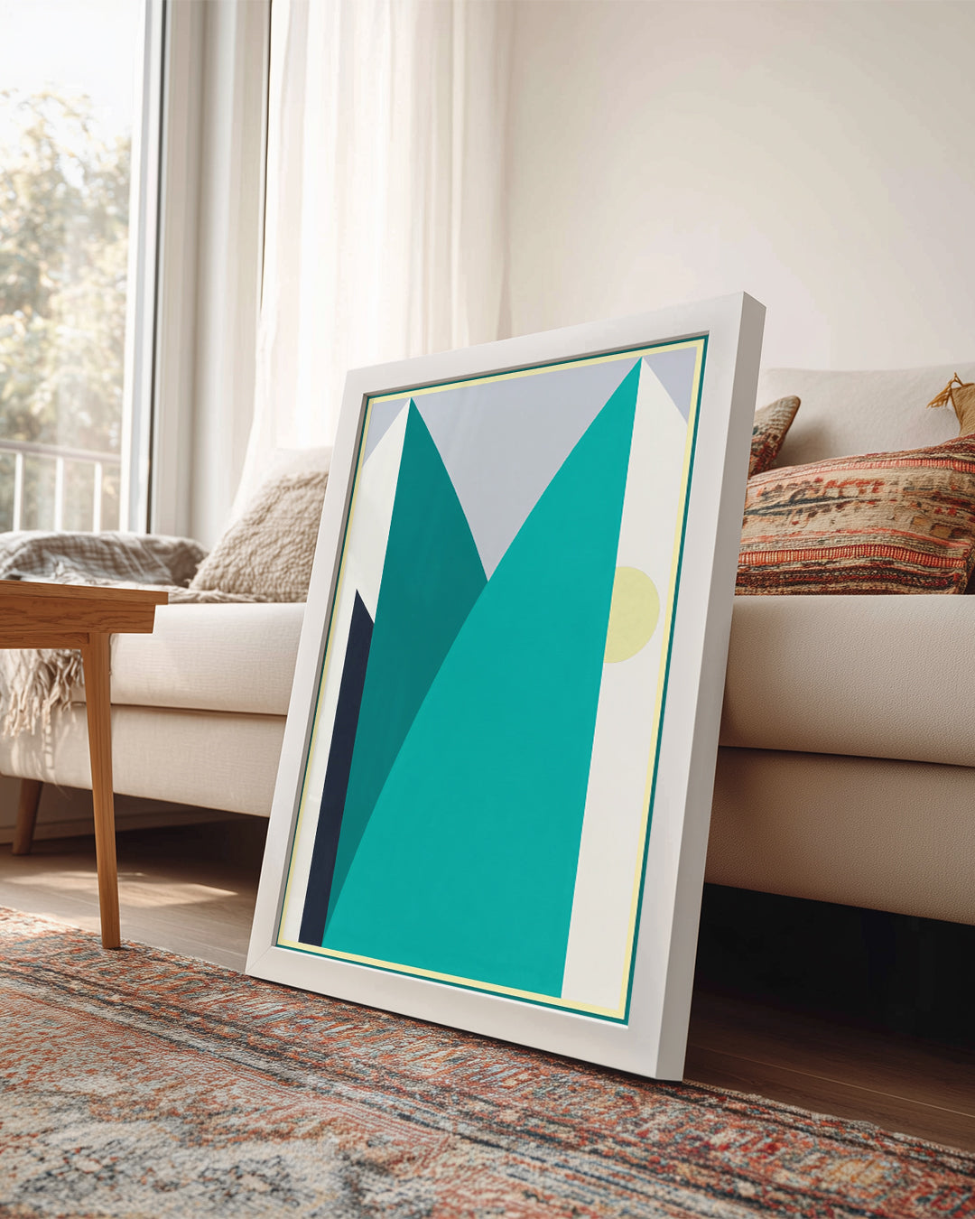 Modern Dağ Manzarası - Geometrik Şekillerle Abartılmış Renkler Poster Tablosu