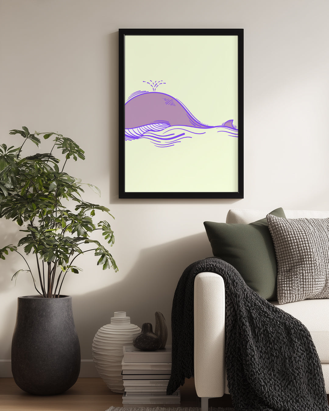 Mor Balina - Çizgisel Deniz Tasarımı Poster Tablosu