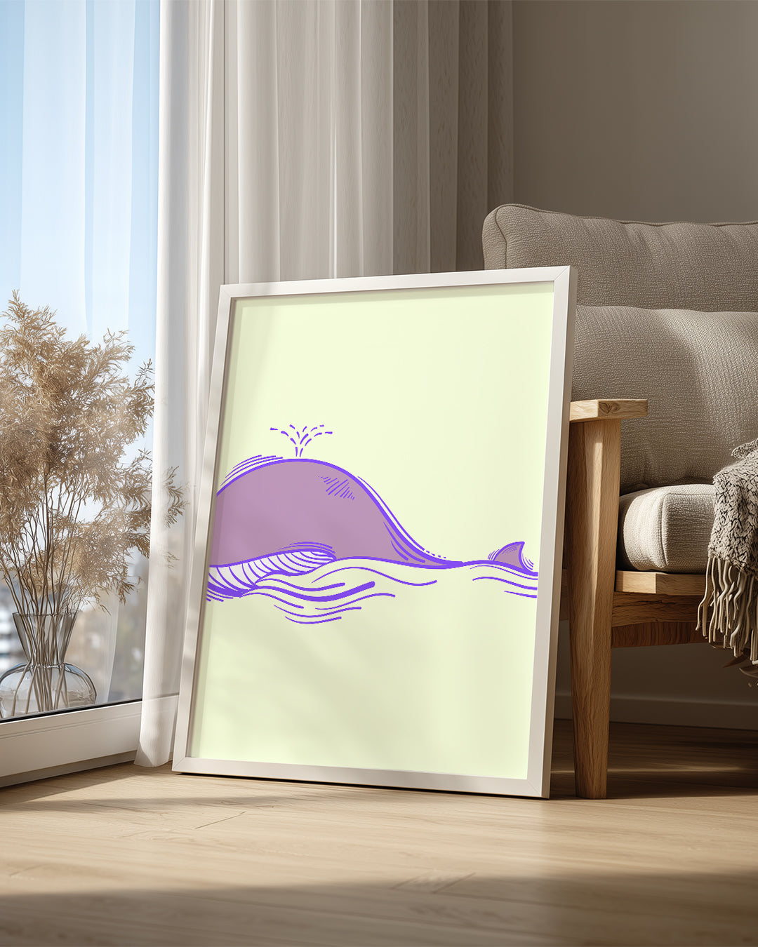 Mor Balina - Çizgisel Deniz Tasarımı Poster Tablosu