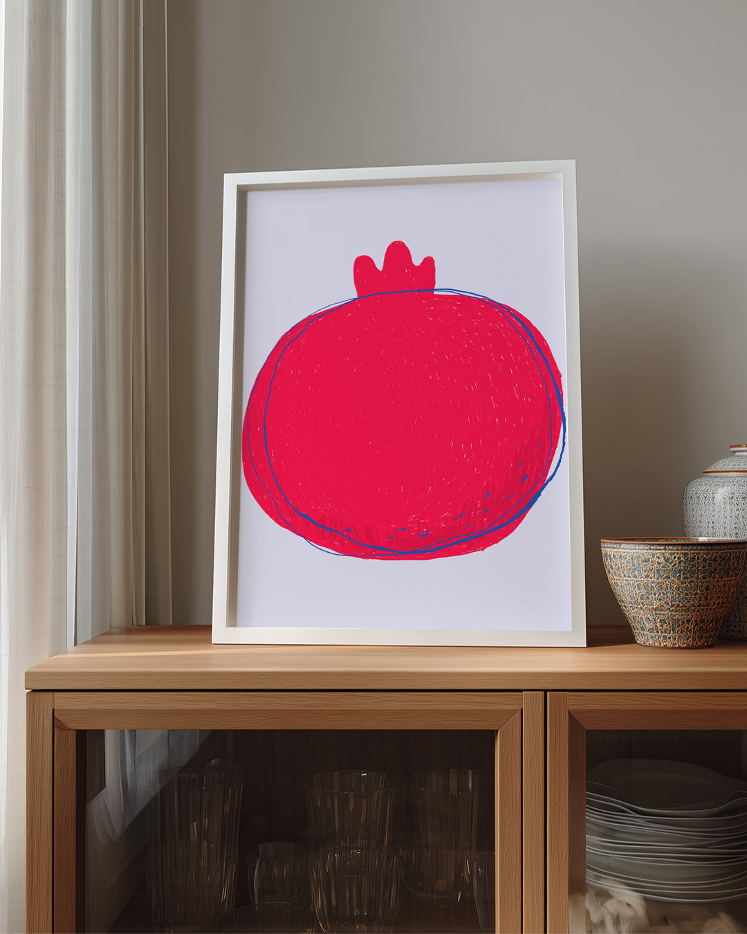 Nar Çizimi - Kırmızı Minimalist Tasarım Poster Tablosu