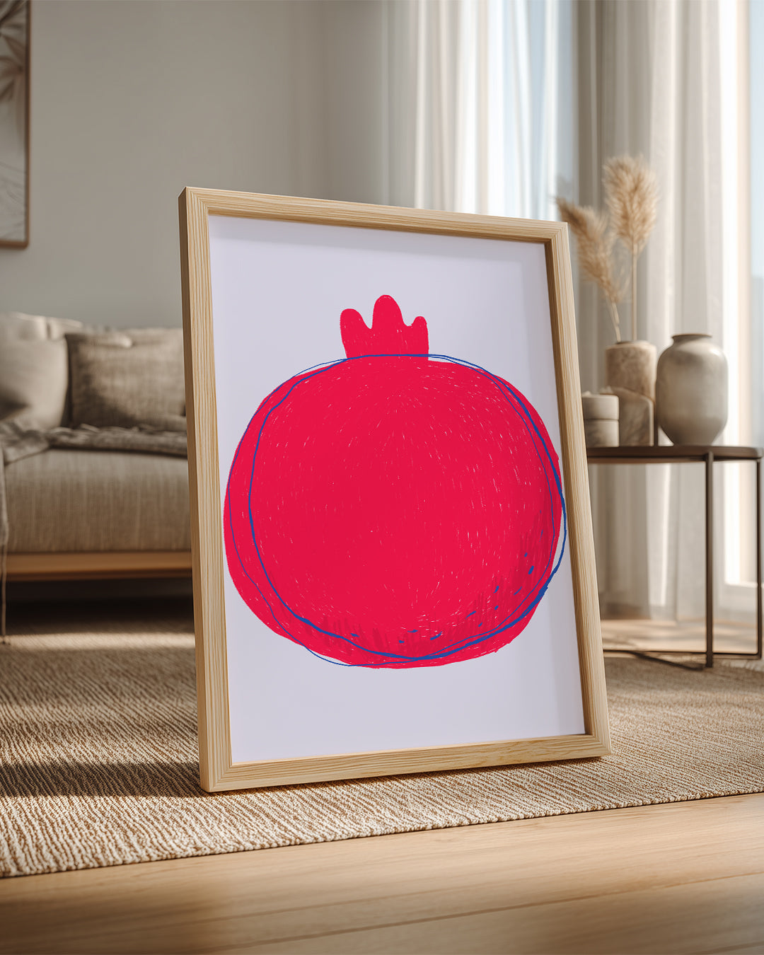 Nar Çizimi - Kırmızı Minimalist Tasarım Poster Tablosu