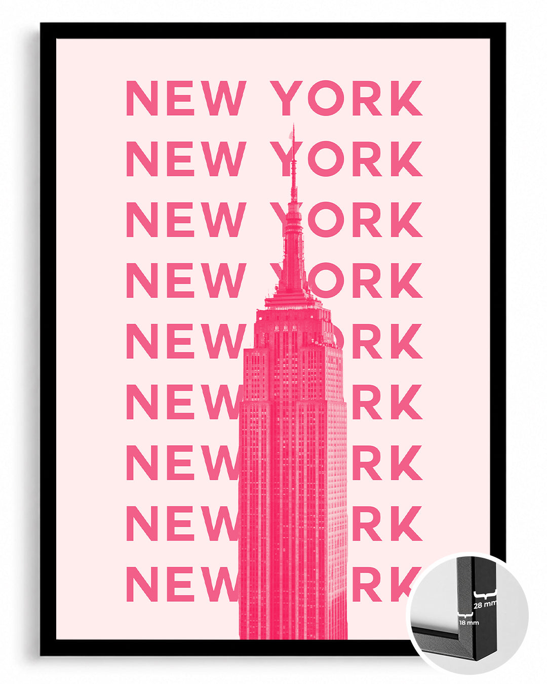 New York - Pembe Minimalist Tasarım Poster Tablosu