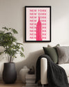 New York - Pembe Minimalist Tasarım Poster Tablosu