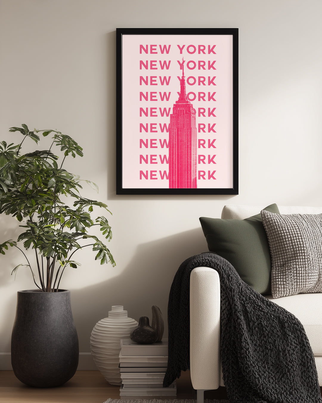 New York - Pembe Minimalist Tasarım Poster Tablosu