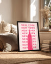 New York - Pembe Minimalist Tasarım Poster Tablosu