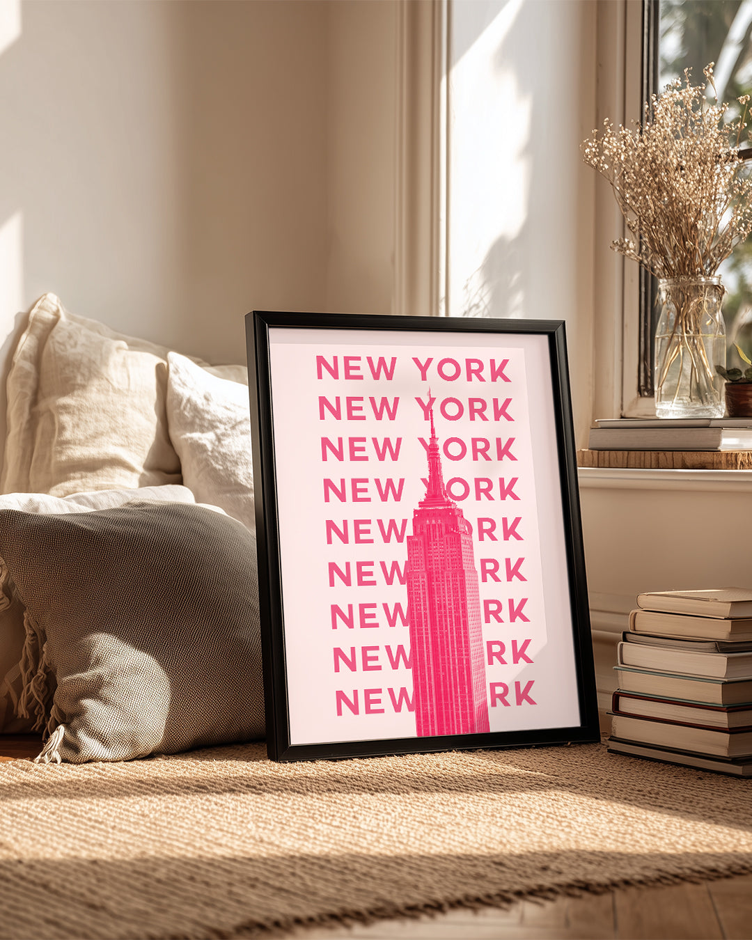 New York - Pembe Minimalist Tasarım Poster Tablosu