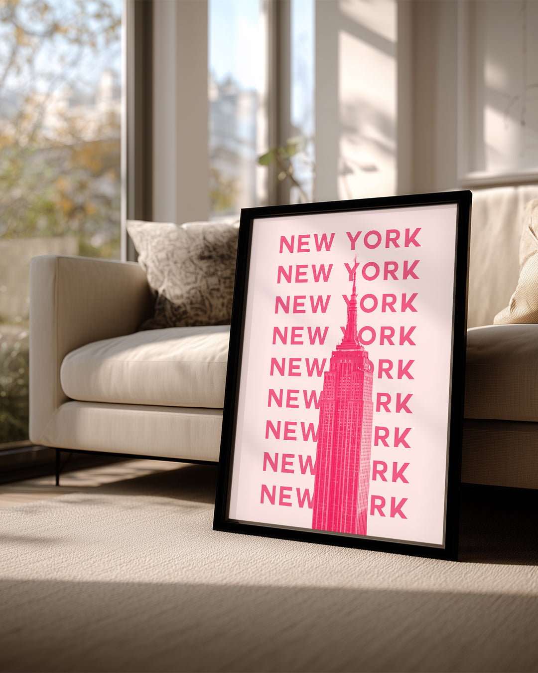 New York - Pembe Minimalist Tasarım Poster Tablosu