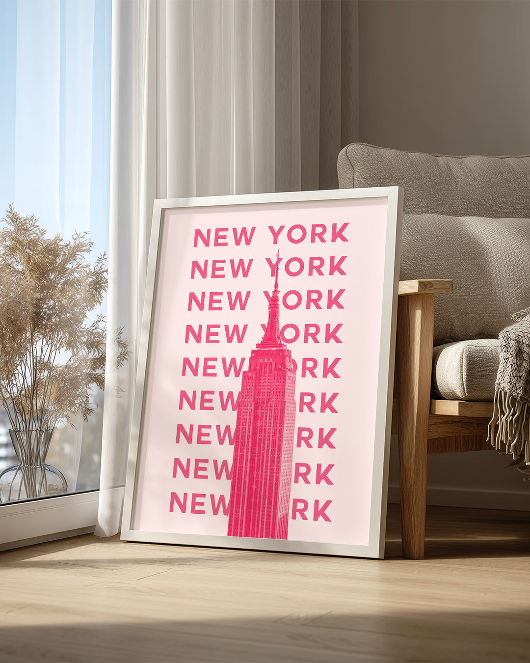 New York - Pembe Minimalist Tasarım Poster Tablosu