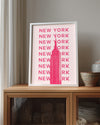 New York - Pembe Minimalist Tasarım Poster Tablosu