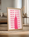 New York - Pembe Minimalist Tasarım Poster Tablosu