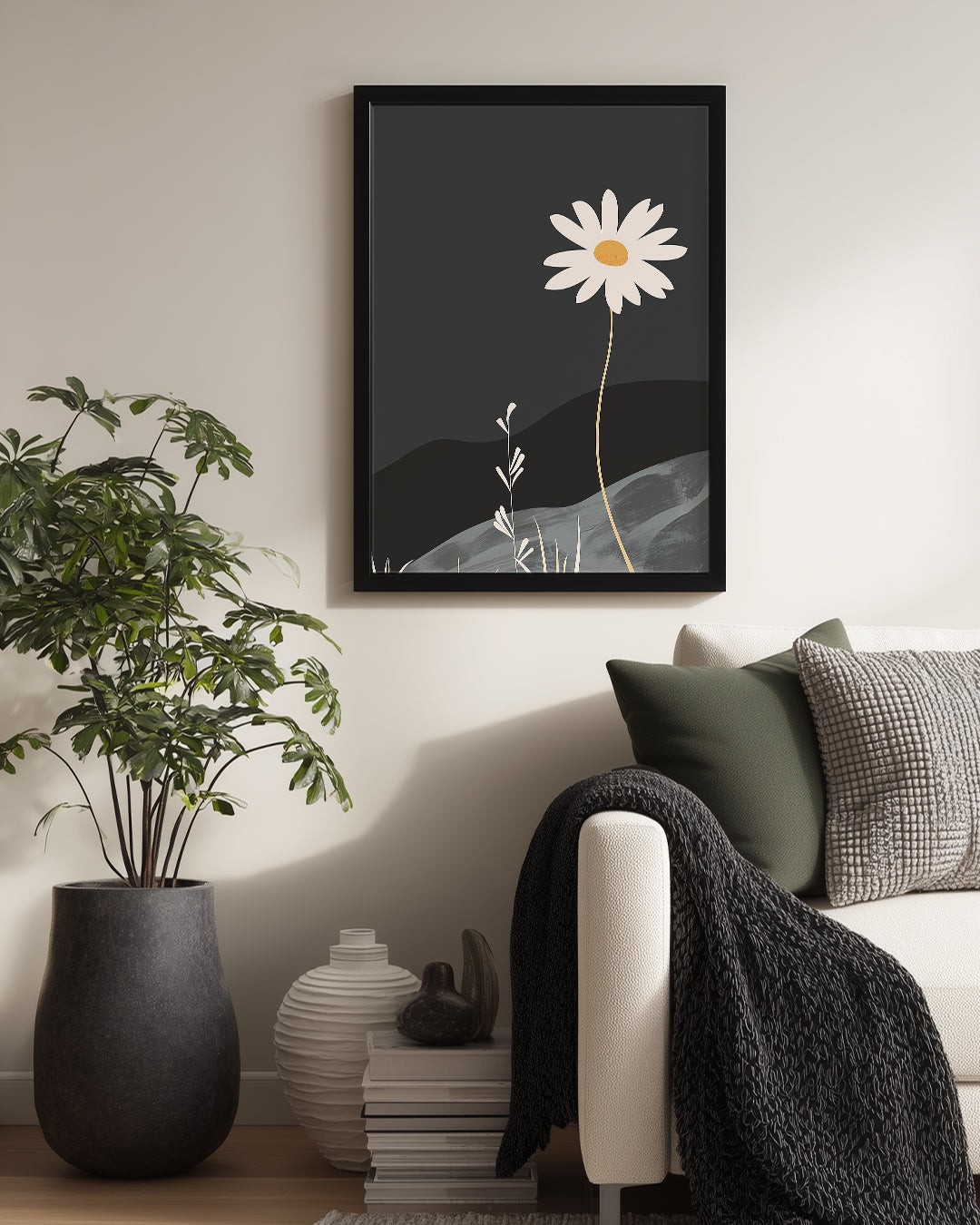 Papatya Sade - Siyah Arka Planlı Çiçek Poster Tablosu