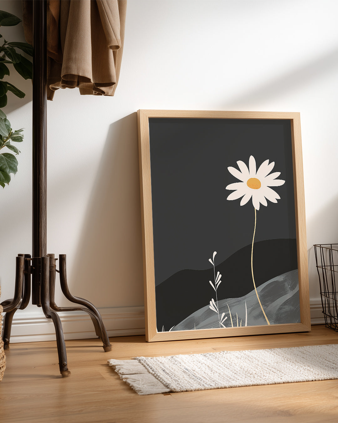 Papatya Sade - Siyah Arka Planlı Çiçek Poster Tablosu