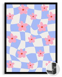 Pembe Cicekler - Dalgalı Kareler Poster Tablosu