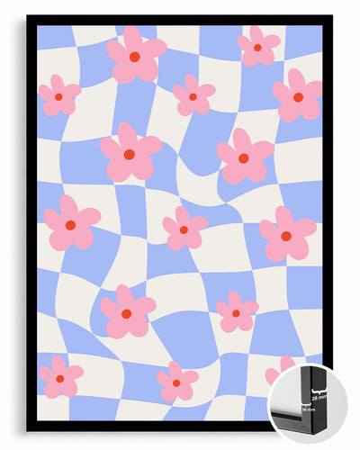 Pembe Cicekler - Dalgalı Kareler Poster Tablosu
