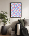 Pembe Cicekler - Dalgalı Kareler Poster Tablosu