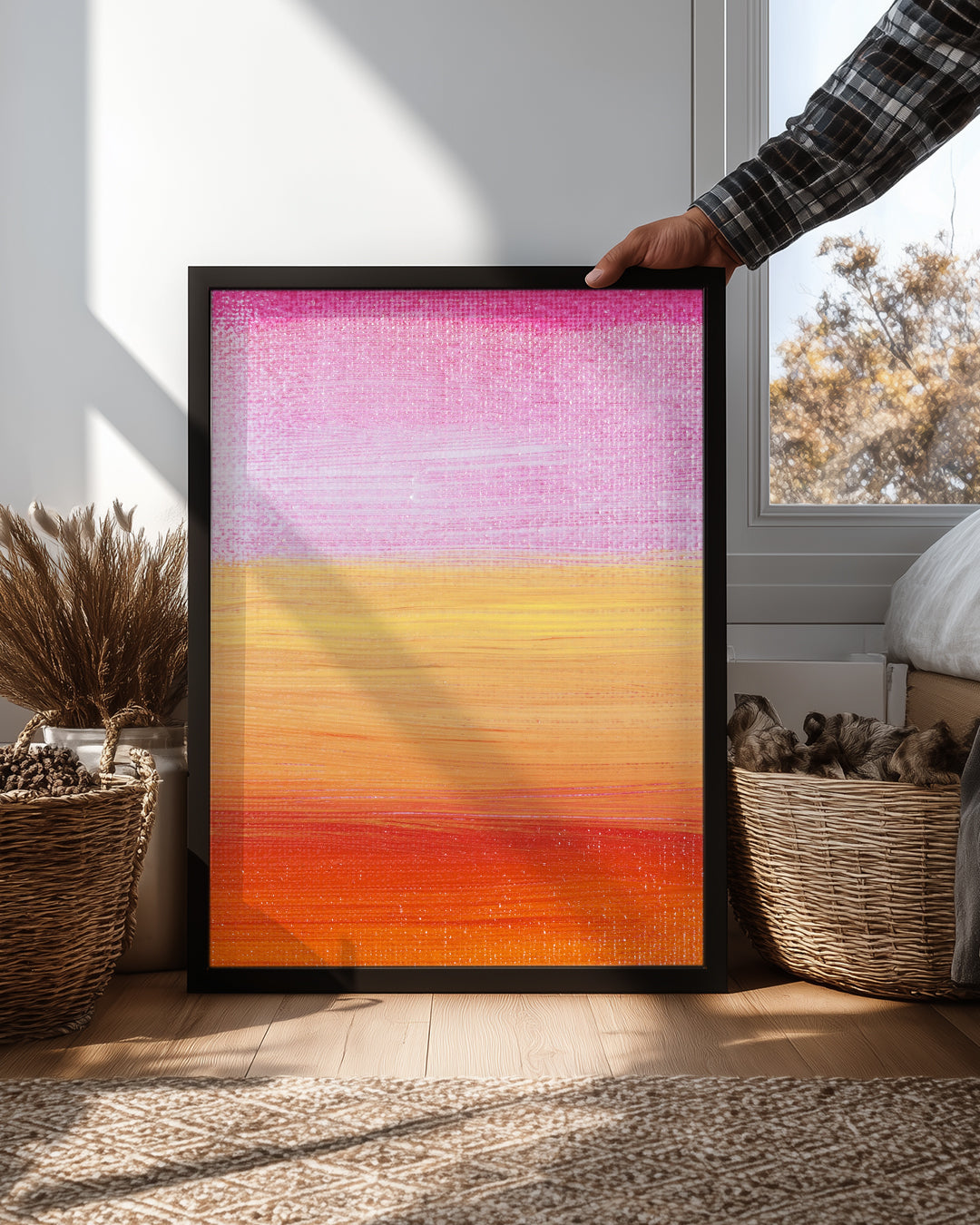 Pembe Turuncu - Soyut Renk Katmanları Poster Tablosu