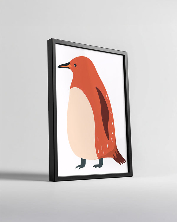 Penguen - Kırmızı Tüy Deseni Poster Tablosu
