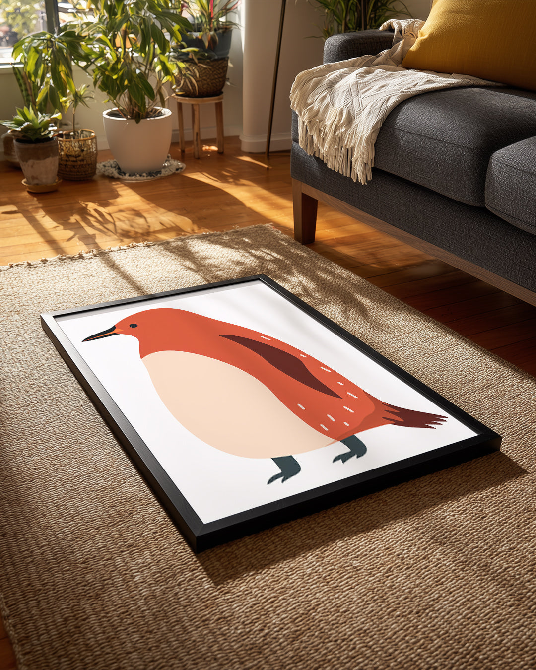 Penguen - Kırmızı Tüy Deseni Poster Tablosu