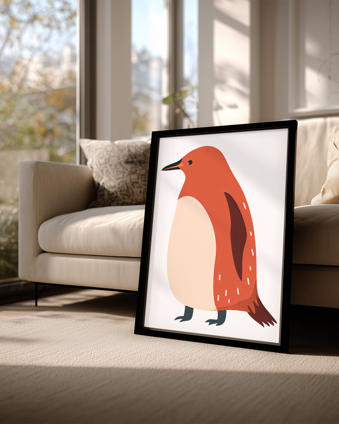 Penguen - Kırmızı Tüy Deseni Poster Tablosu