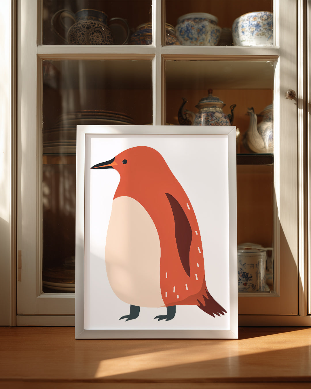 Penguen - Kırmızı Tüy Deseni Poster Tablosu