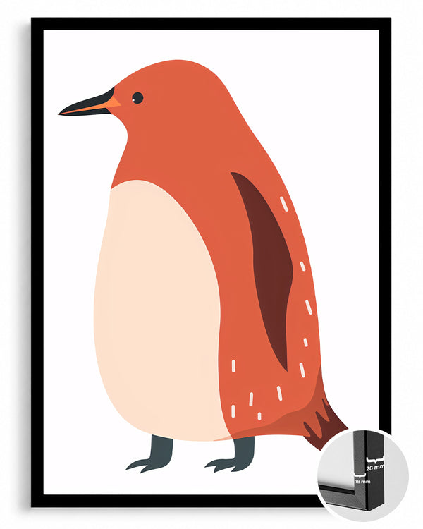 Penguen - Kırmızı Tüy Deseni Poster Tablosu