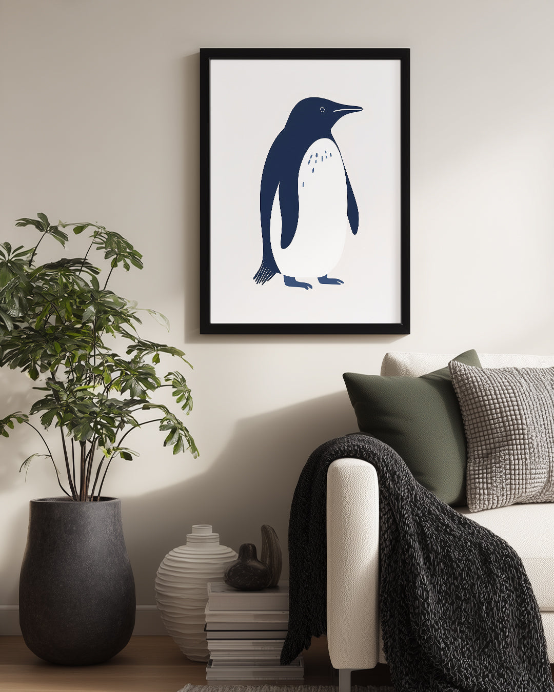 Penguen - Siyah Beyaz Tüy Deseni Poster Tablosu
