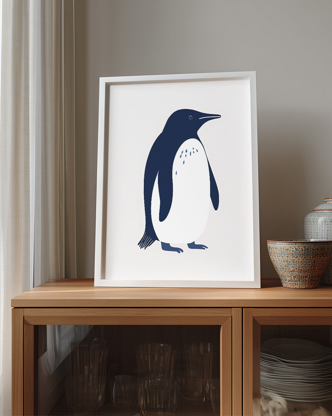 Penguen - Siyah Beyaz Tüy Deseni Poster Tablosu