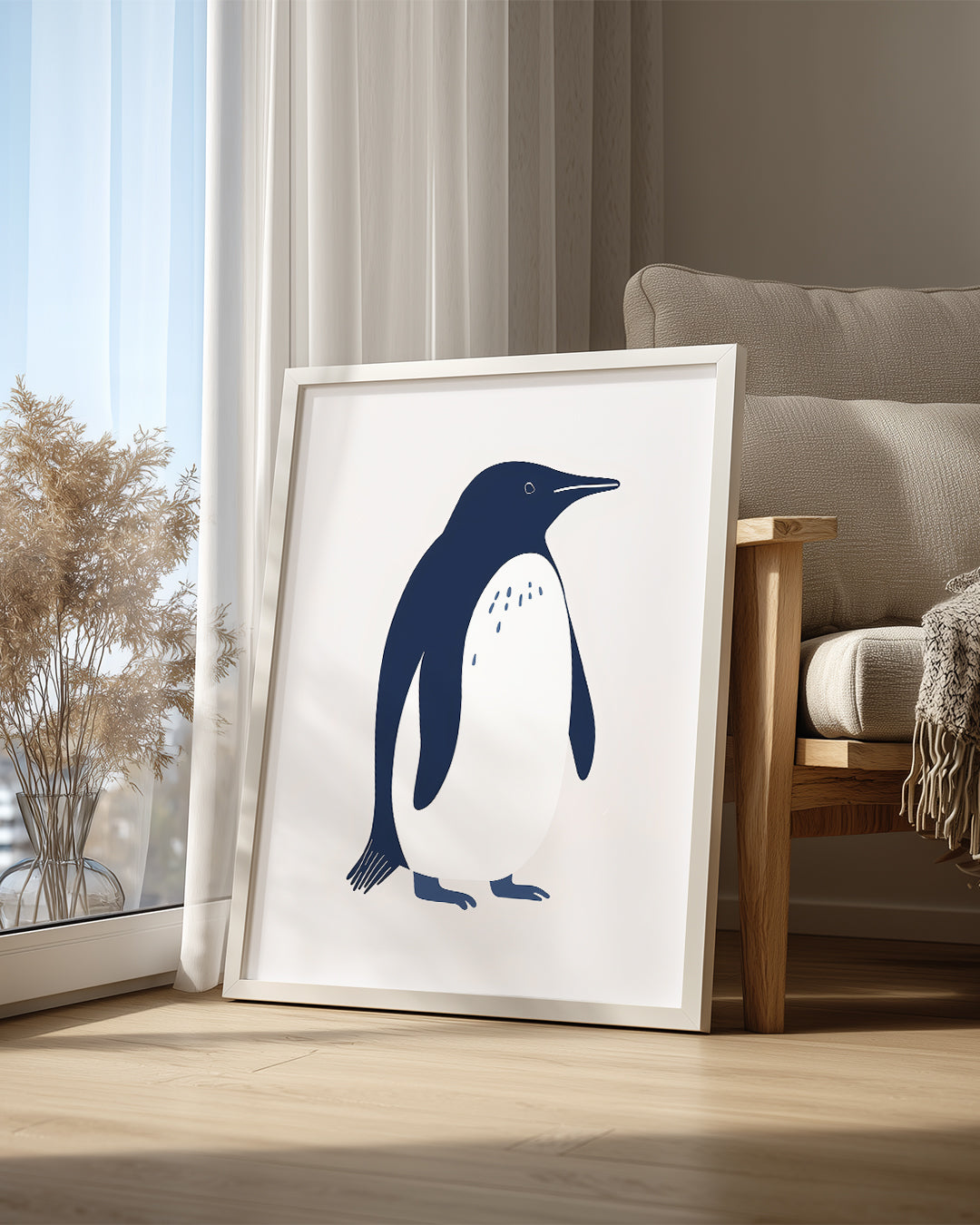 Penguen - Siyah Beyaz Tüy Deseni Poster Tablosu