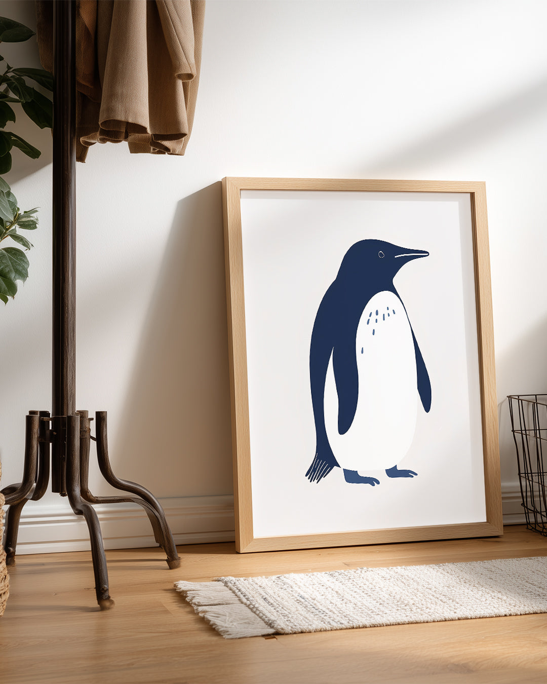 Penguen - Siyah Beyaz Tüy Deseni Poster Tablosu