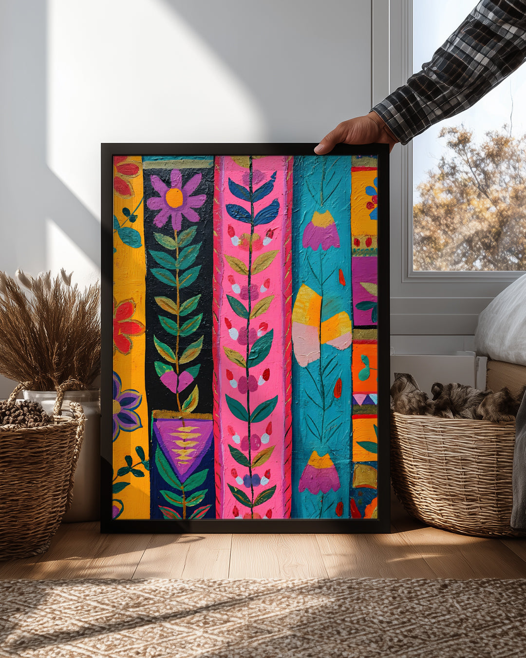 Rengarenk Çiçek Deseni - Canlı Sanat Eseri Duvar Resmi Poster Tablosu